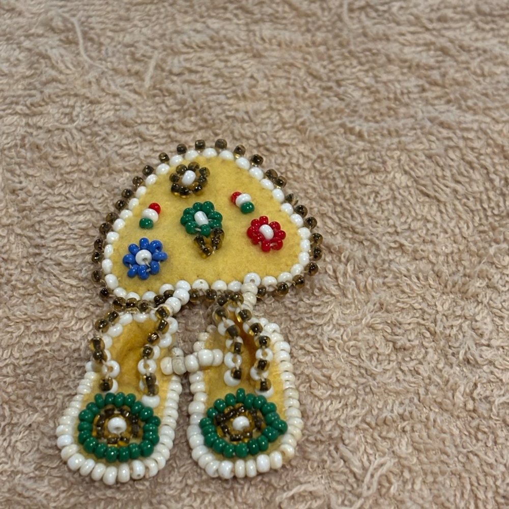 Handcrafted Beaded Yellow Brooch Native Glass Beaded Felt Folk Art Pin Brooch